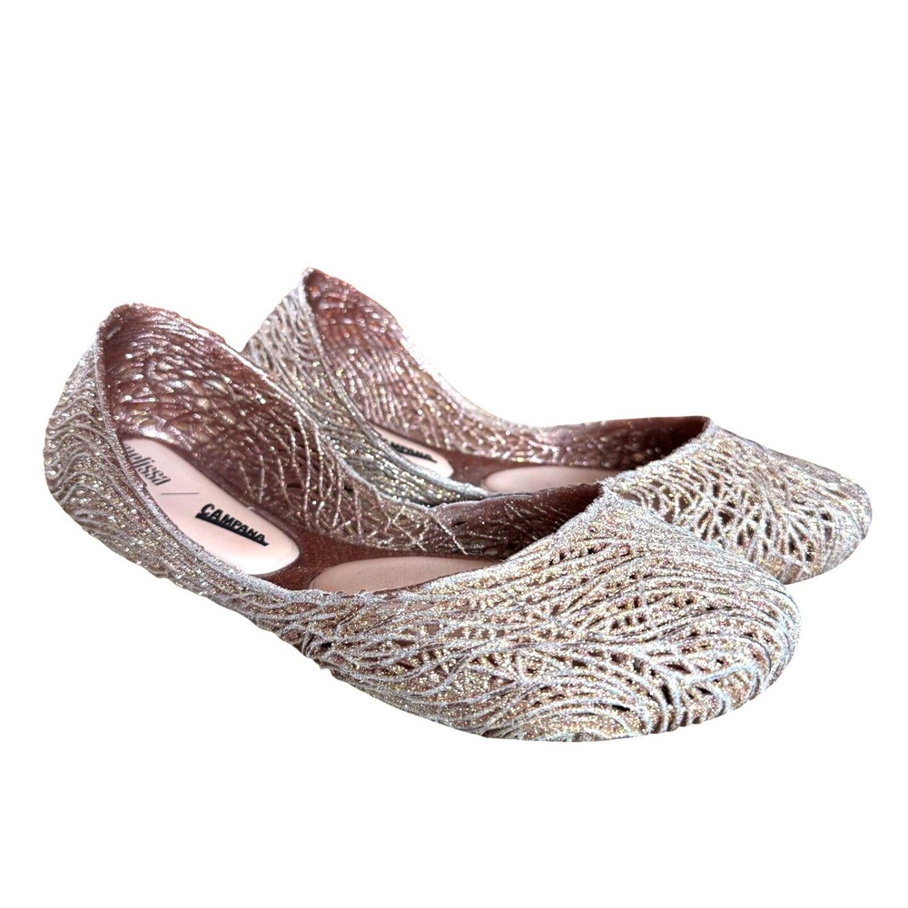 Melissa Campana Papel Rose Gold Glitter Jelly Ballet Flats Womens Size 7 EUR 38